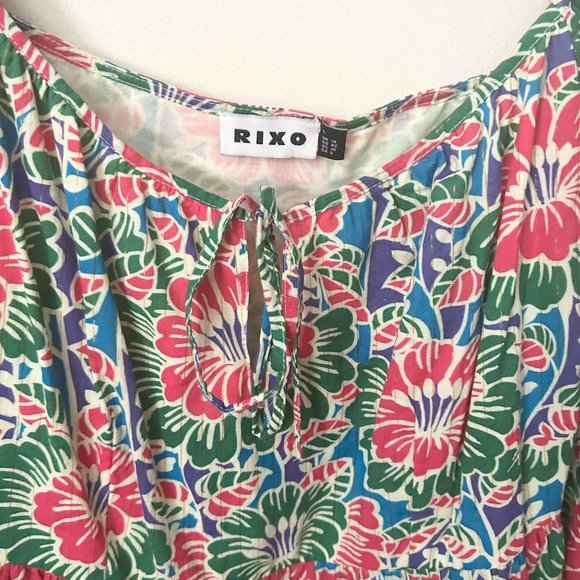 Rixo Roxy Hibiscus Floral Tie Front Tiered Mini Dress - Picture 6 of 9